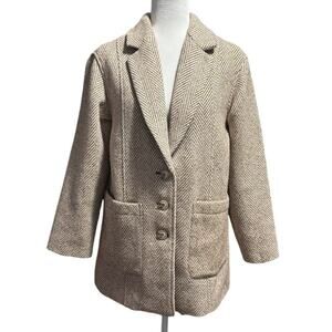 Pilcro by Anthropologie Brushed Herringbone Blazer Coat Medium (Est.) Beige/Tan